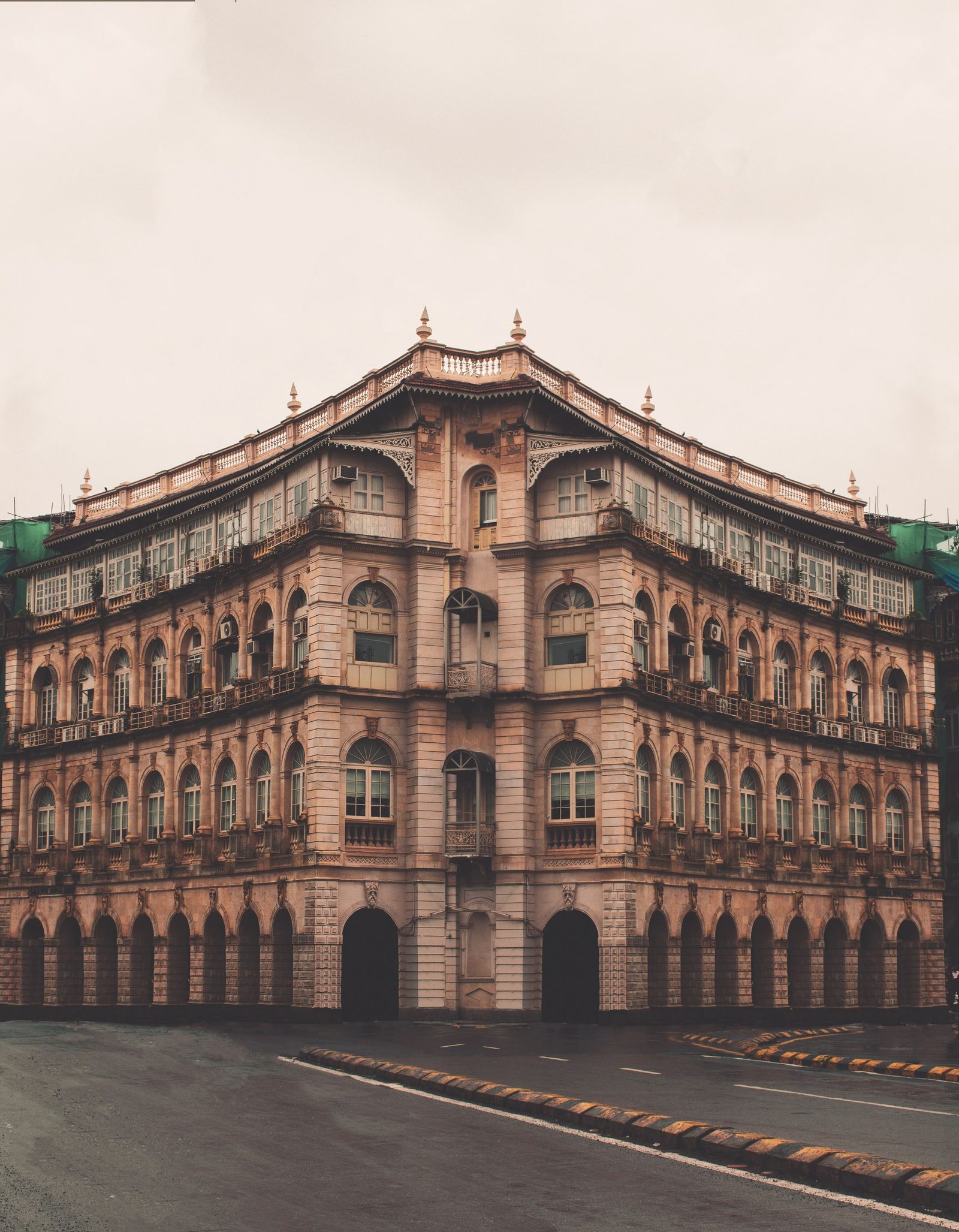 The stone facade of the Elphinstone building in Mumbai’s Fort district.
